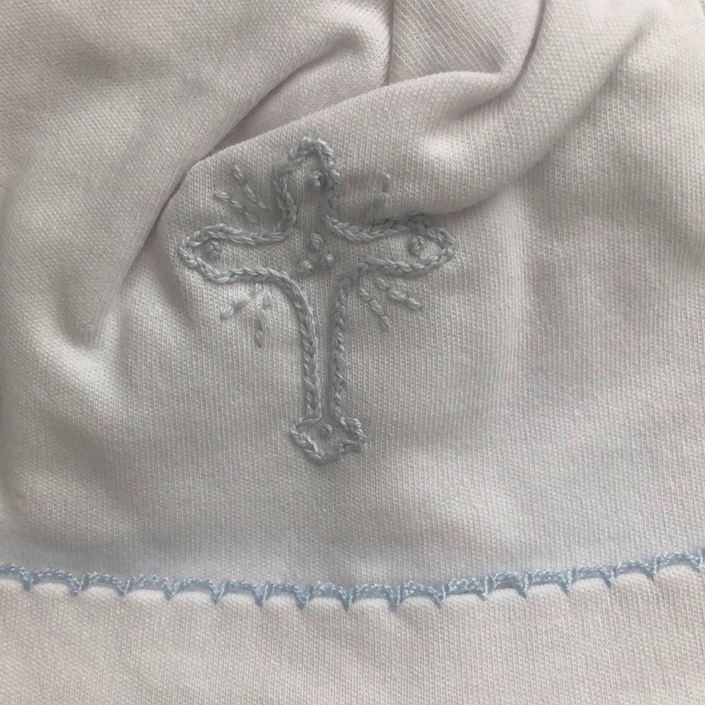 Mud Pie French Knot Cross baby Bib and hat - Picture 5 of 8
